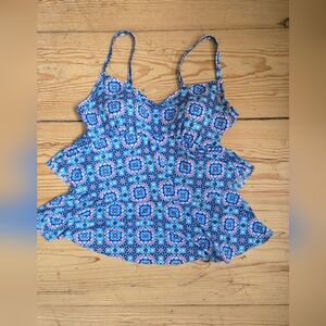 Christina Blue Mosaic Print Tankini Swim Top Size 10 NWOT